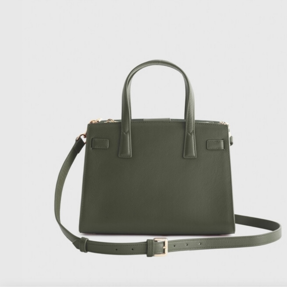 Italian Leather Small Triple Compartment Satchel Olive Green NWOT